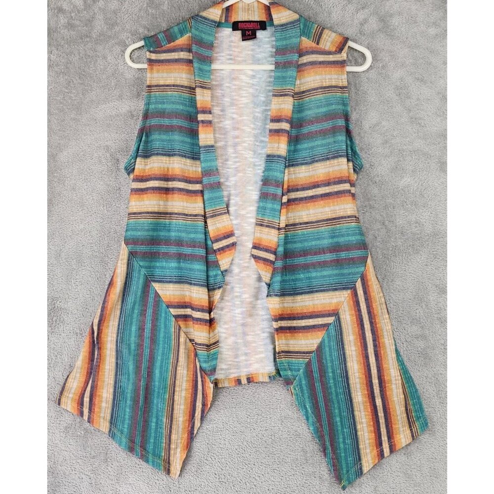 Rock & Roll Vest Womens Medium Multicolor Western Cowgirl Lace Up Sleeveless